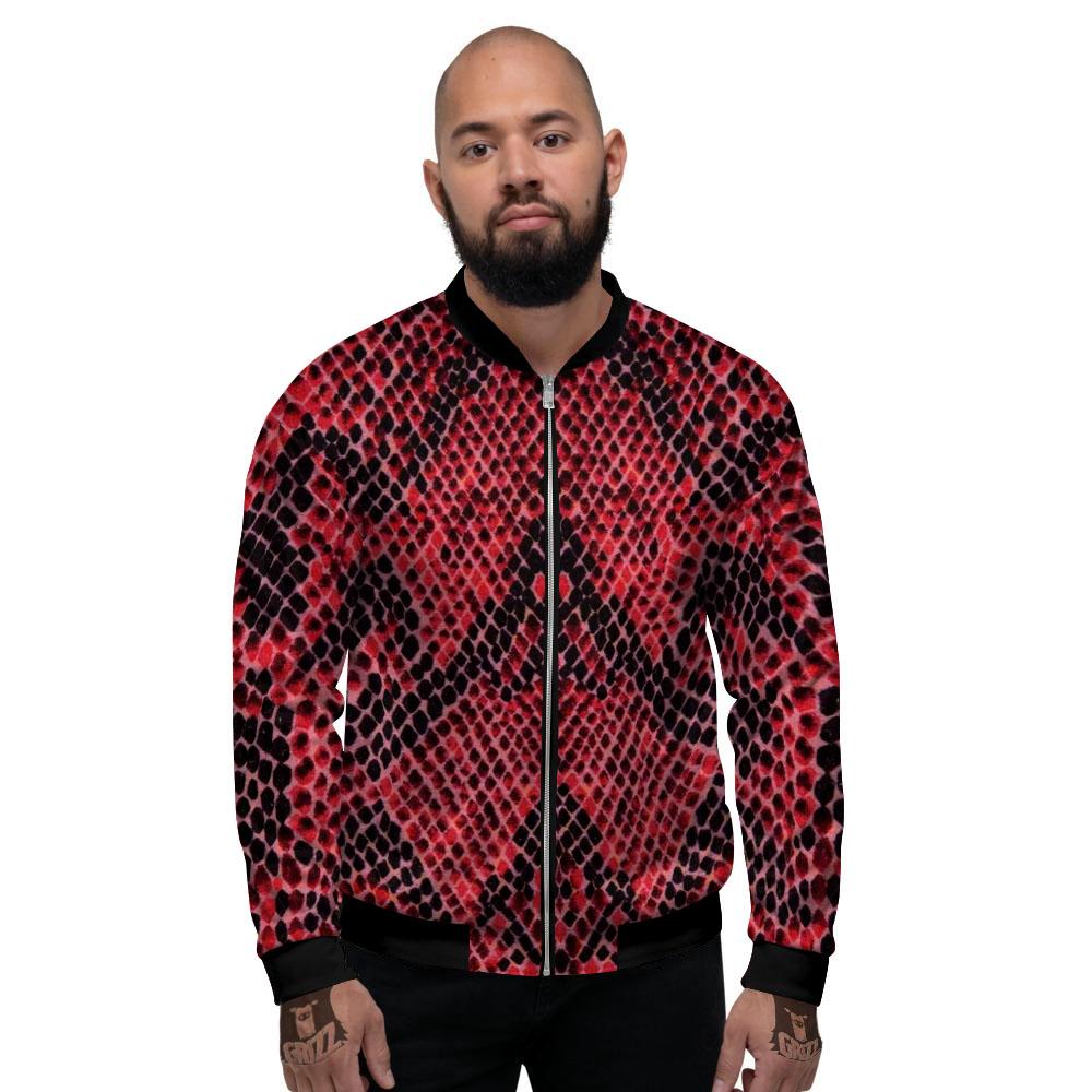 Snakeskin Python Red Print Men's Bomber Jacket-grizzshop