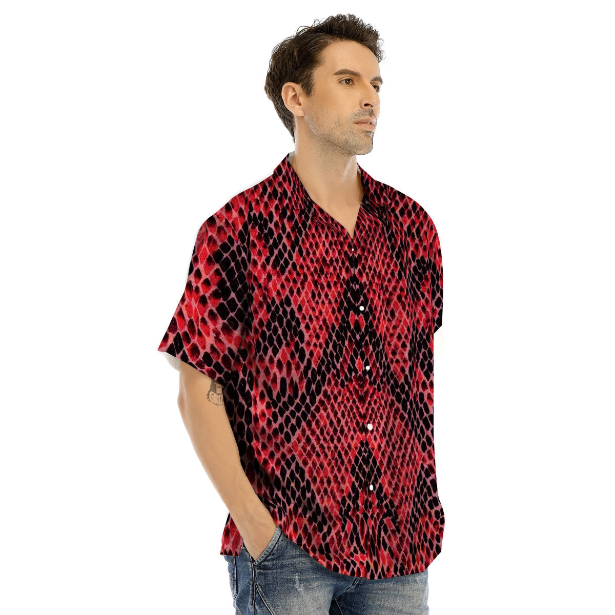 Snakeskin Python Red Print Men's Hawaiian Shirt-grizzshop
