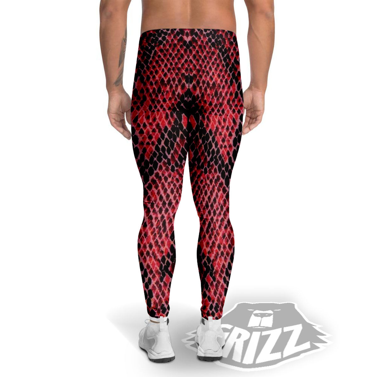 Snakeskin Python Red Print Men's Leggings-grizzshop