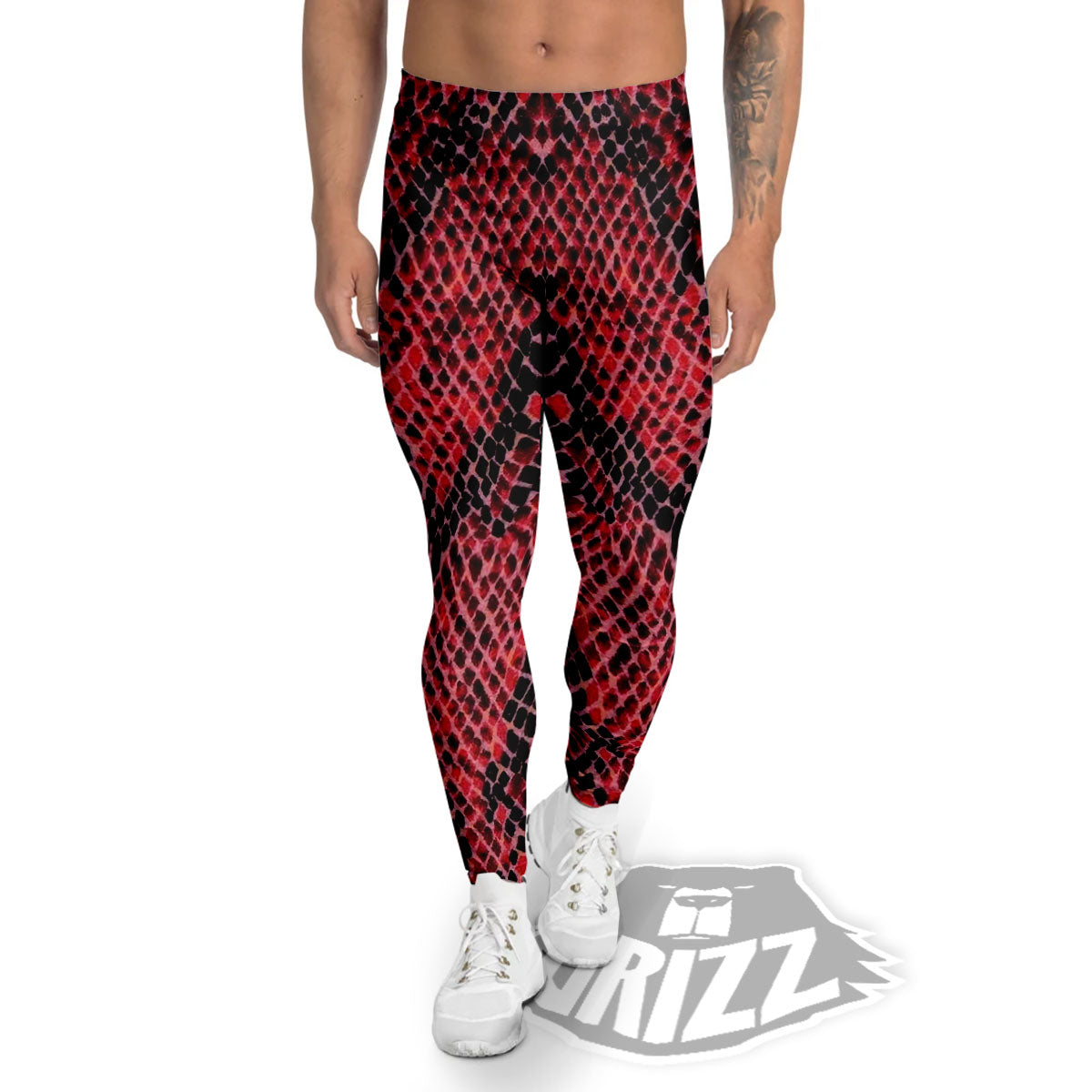 Snakeskin Python Red Print Men's Leggings-grizzshop