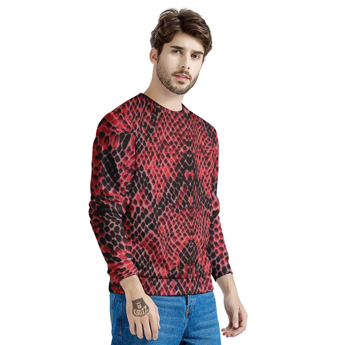 Snakeskin Python Red Print Men's Sweatshirt-grizzshop