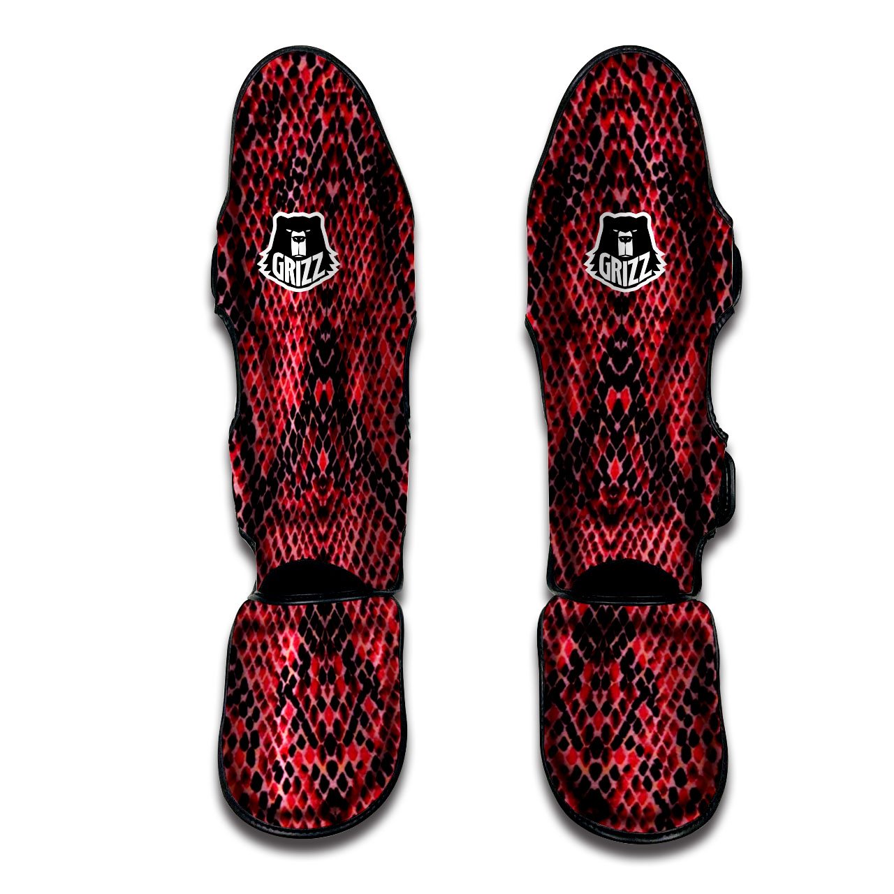 Snakeskin Python Red Print Muay Thai Shin Guards-grizzshop