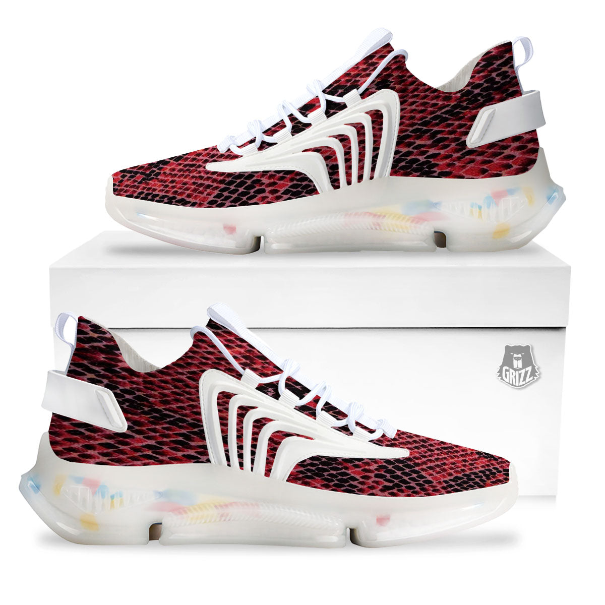 Snakeskin Python Red Print White Gym Shoes-grizzshop
