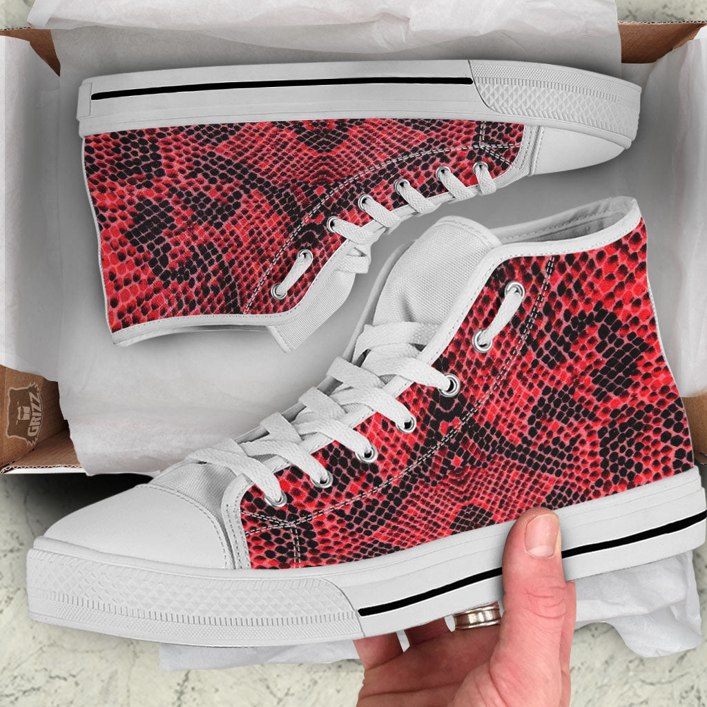 Snakeskin Python Red Print White High Top Shoes-grizzshop