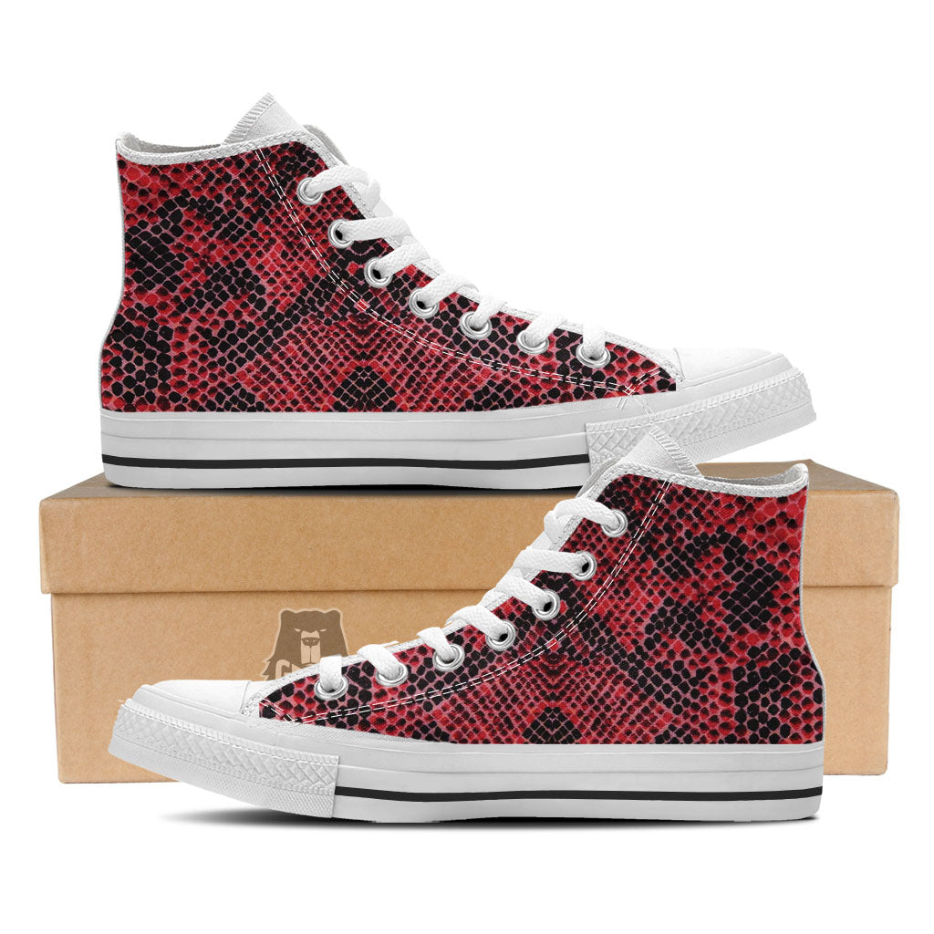 Snakeskin Python Red Print White High Top Shoes-grizzshop