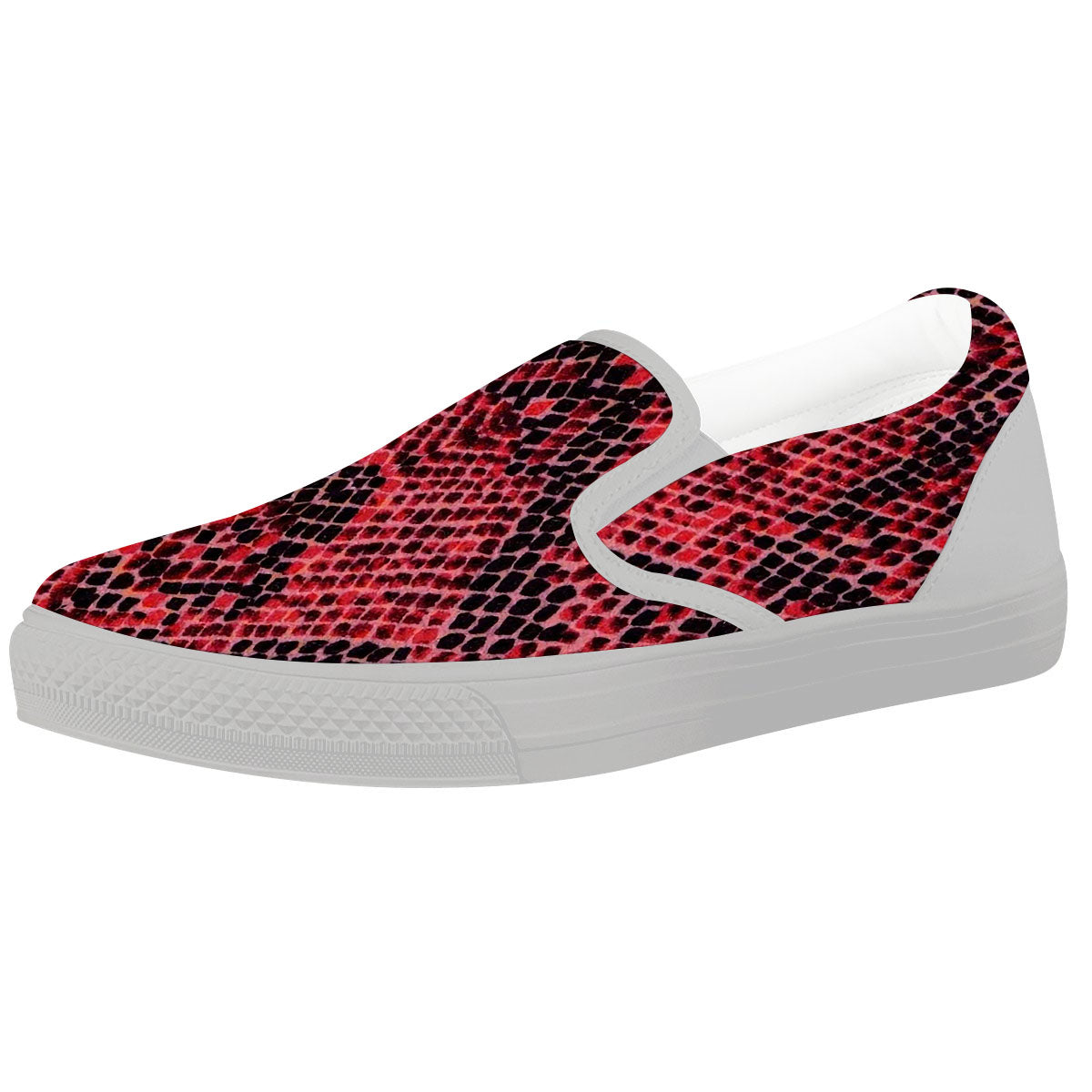 Snakeskin Python Red Print White Slip On Shoes-grizzshop