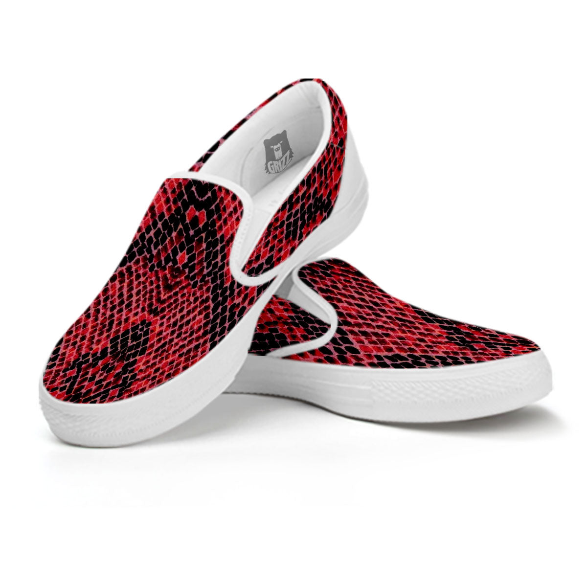 Snakeskin Python Red Print White Slip On Shoes-grizzshop