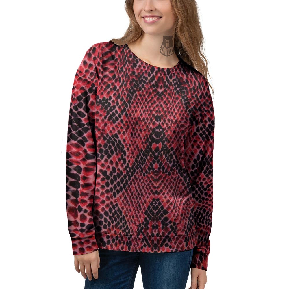 Snakeskin Python Red Print Women's Sweatshirt-grizzshop