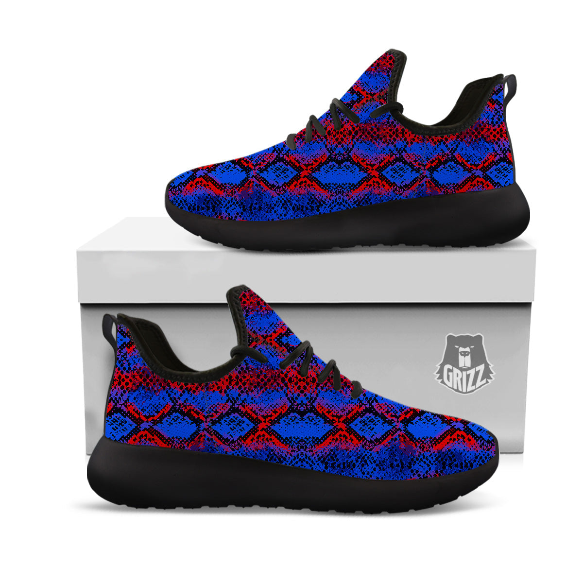 Snakeskin Red And Blue Print Black Athletic Shoes-grizzshop