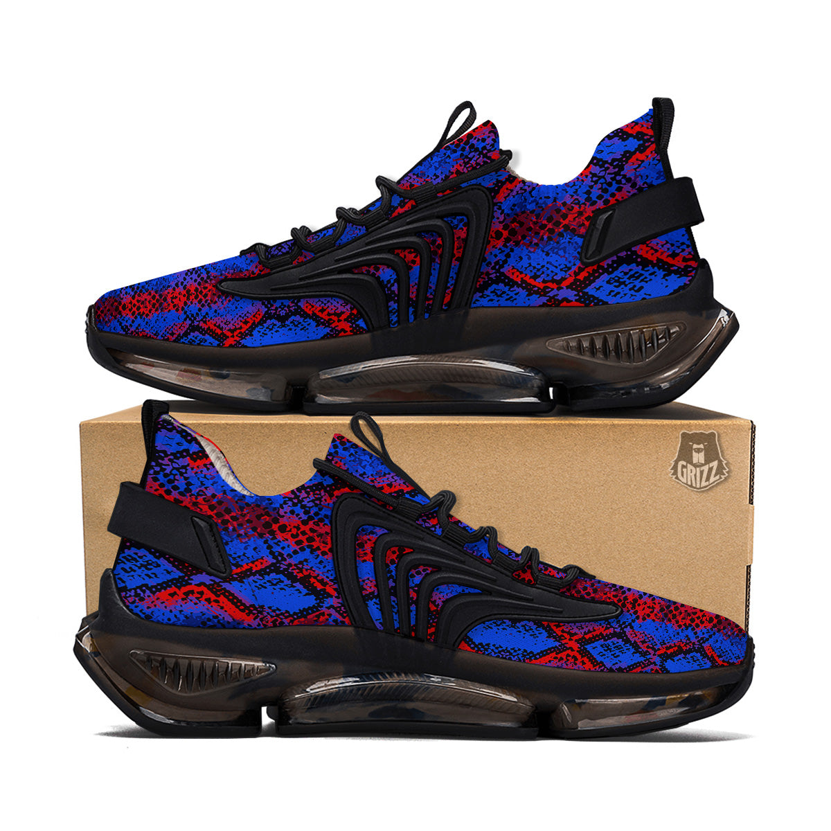 Snakeskin Red And Blue Print Black Gym Shoes-grizzshop