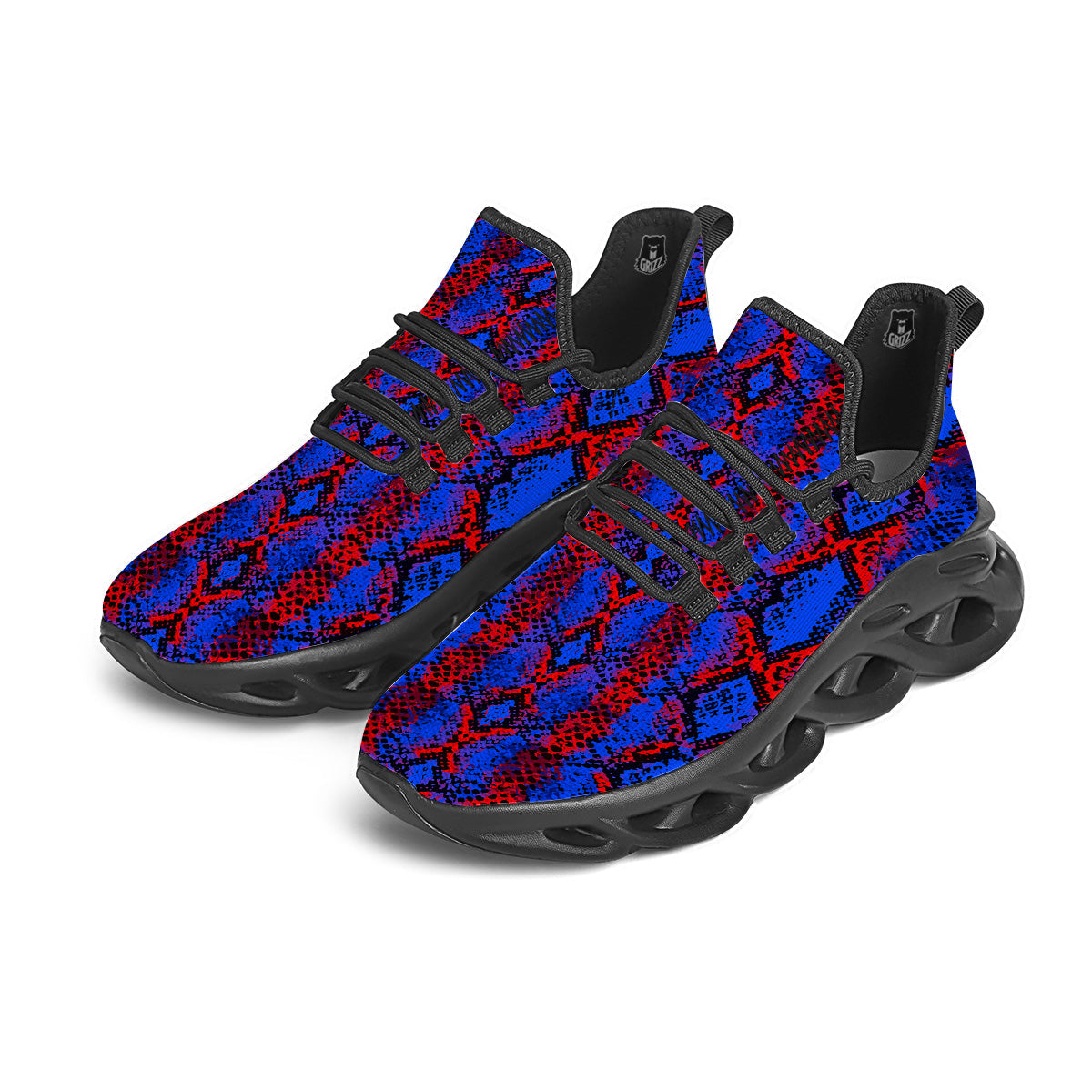 Snakeskin Red And Blue Print Black Running Shoes-grizzshop