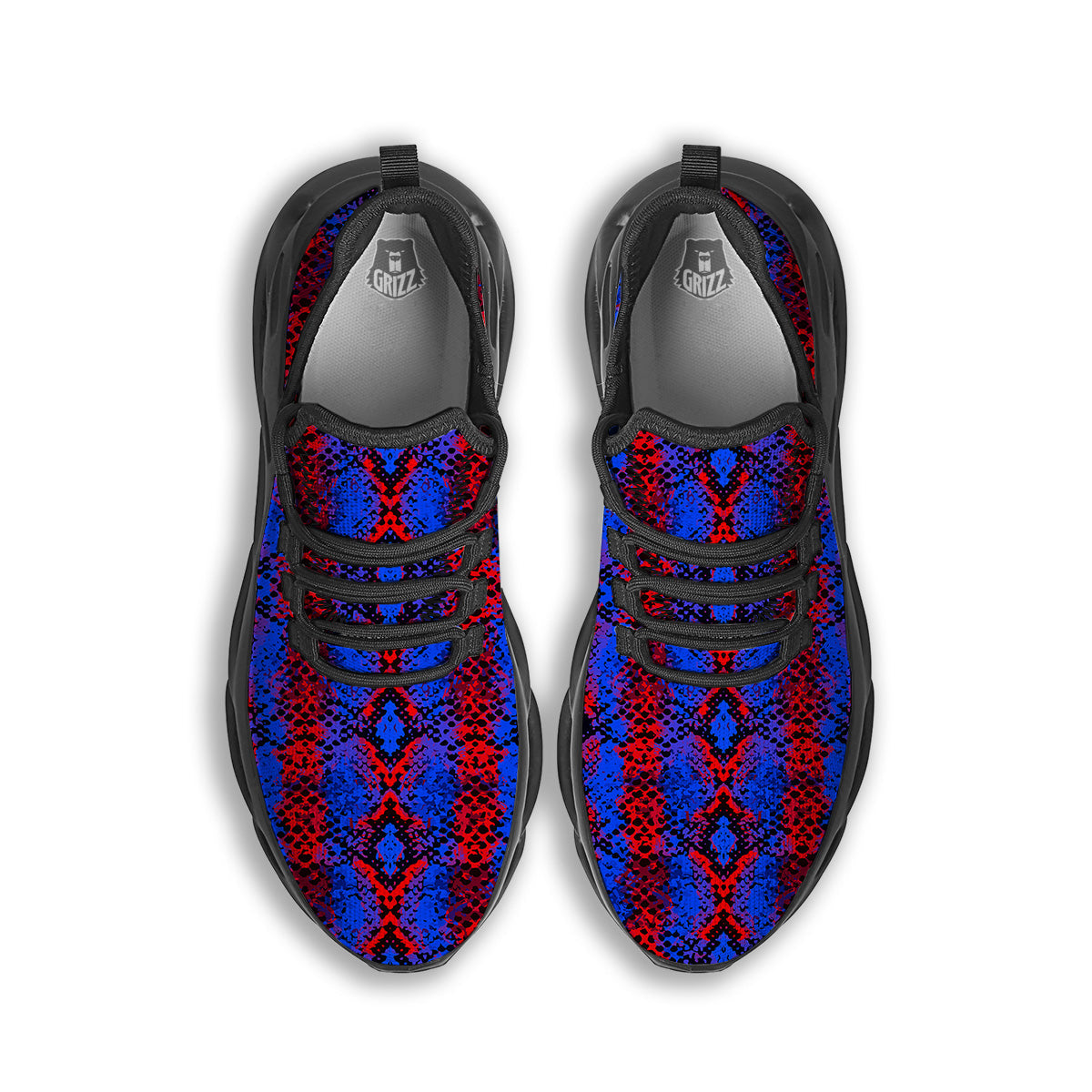 Snakeskin Red And Blue Print Black Running Shoes-grizzshop