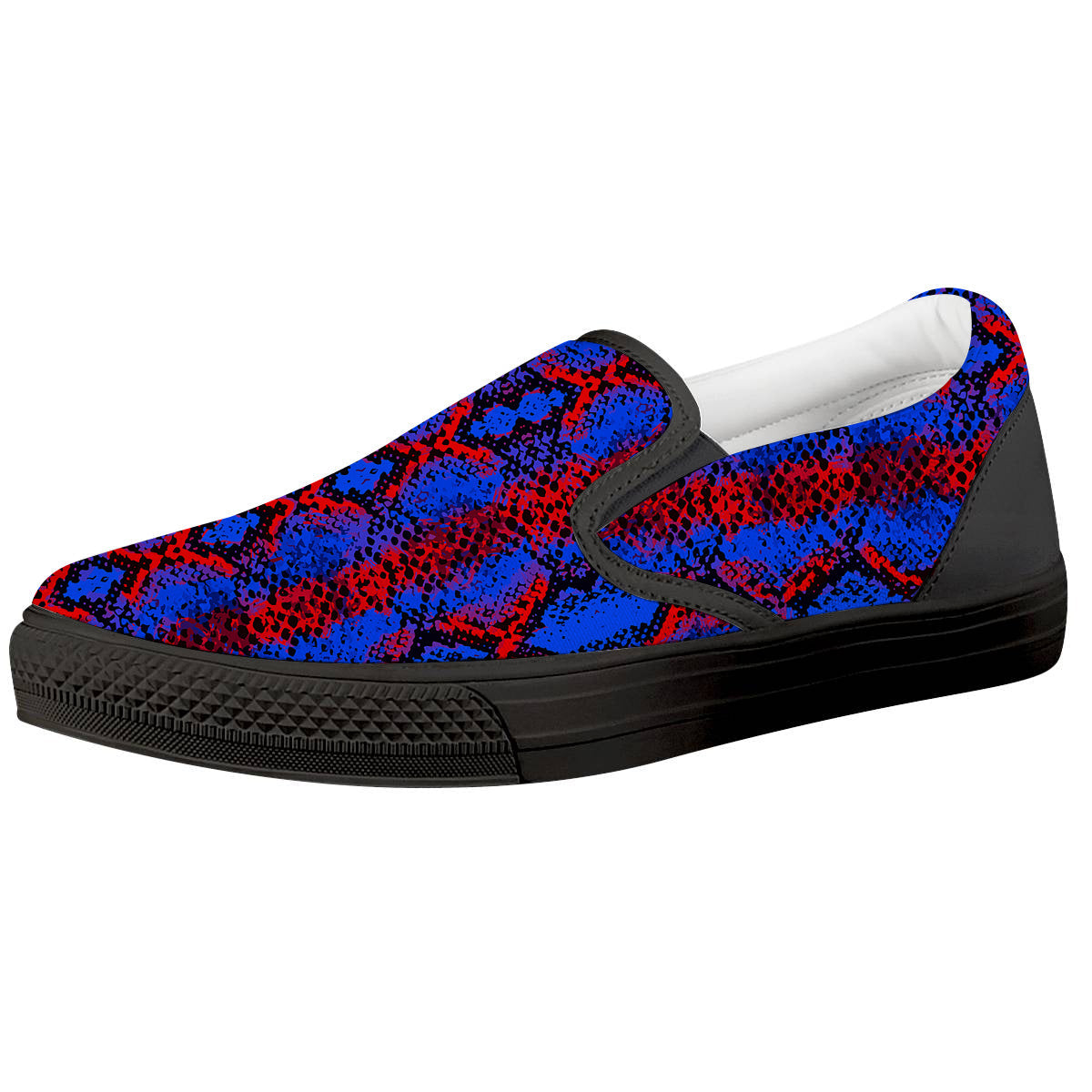 Snakeskin Red And Blue Print Black Slip On Shoes-grizzshop
