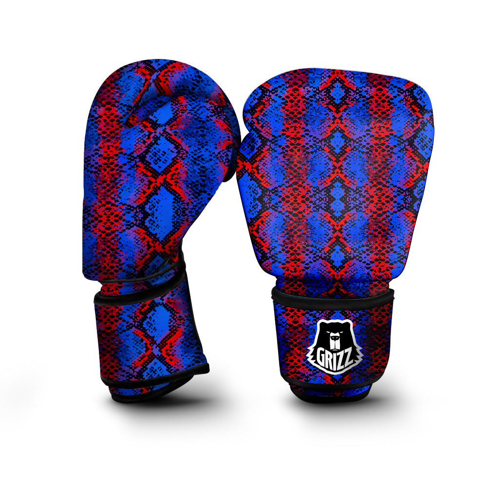 Snakeskin Red And Blue Print Boxing Gloves-grizzshop