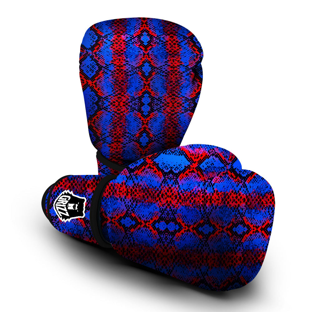 Snakeskin Red And Blue Print Boxing Gloves-grizzshop