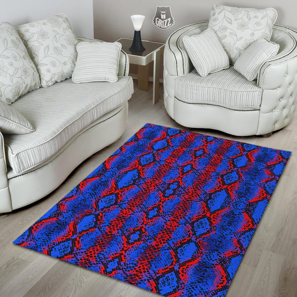 Snakeskin Red And Blue Print Floor Mat-grizzshop