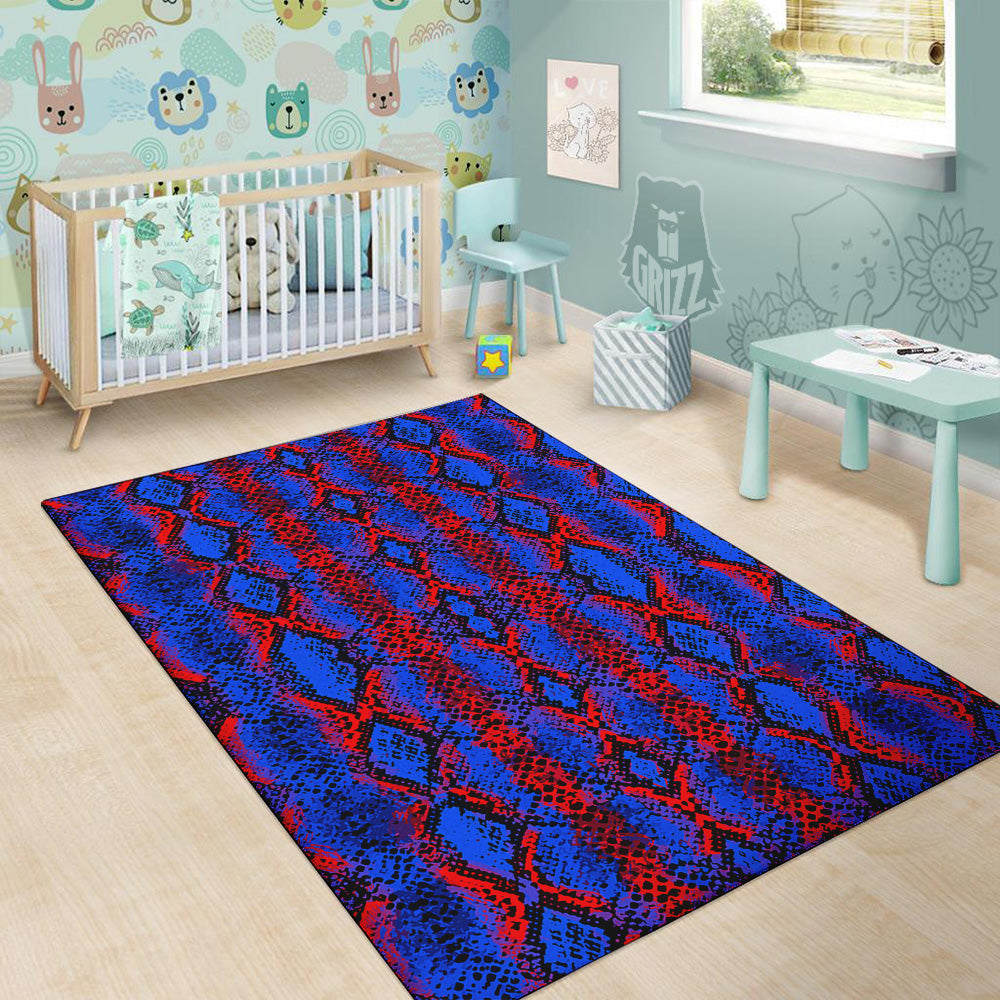Snakeskin Red And Blue Print Floor Mat-grizzshop