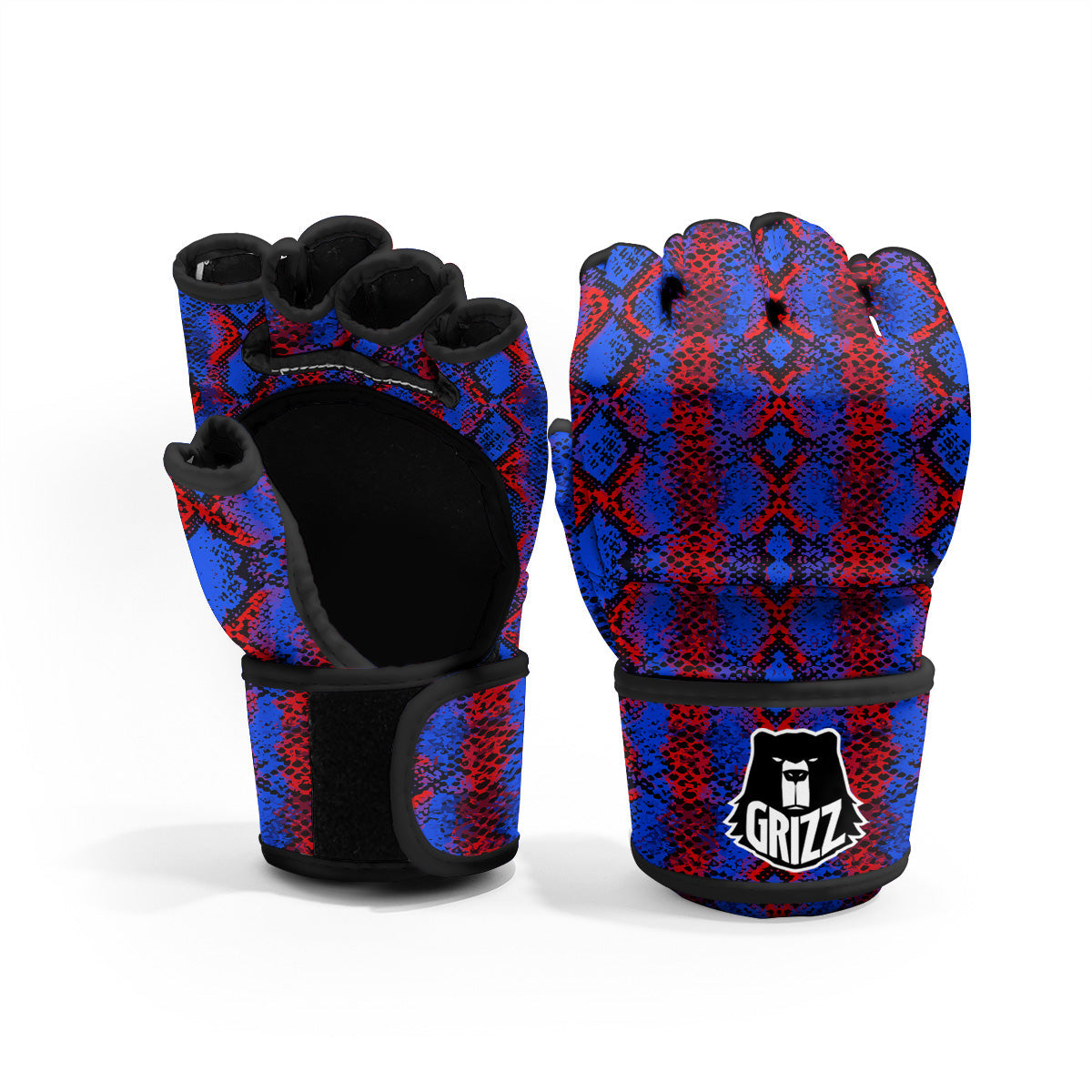 Snakeskin Red And Blue Print MMA Gloves-grizzshop