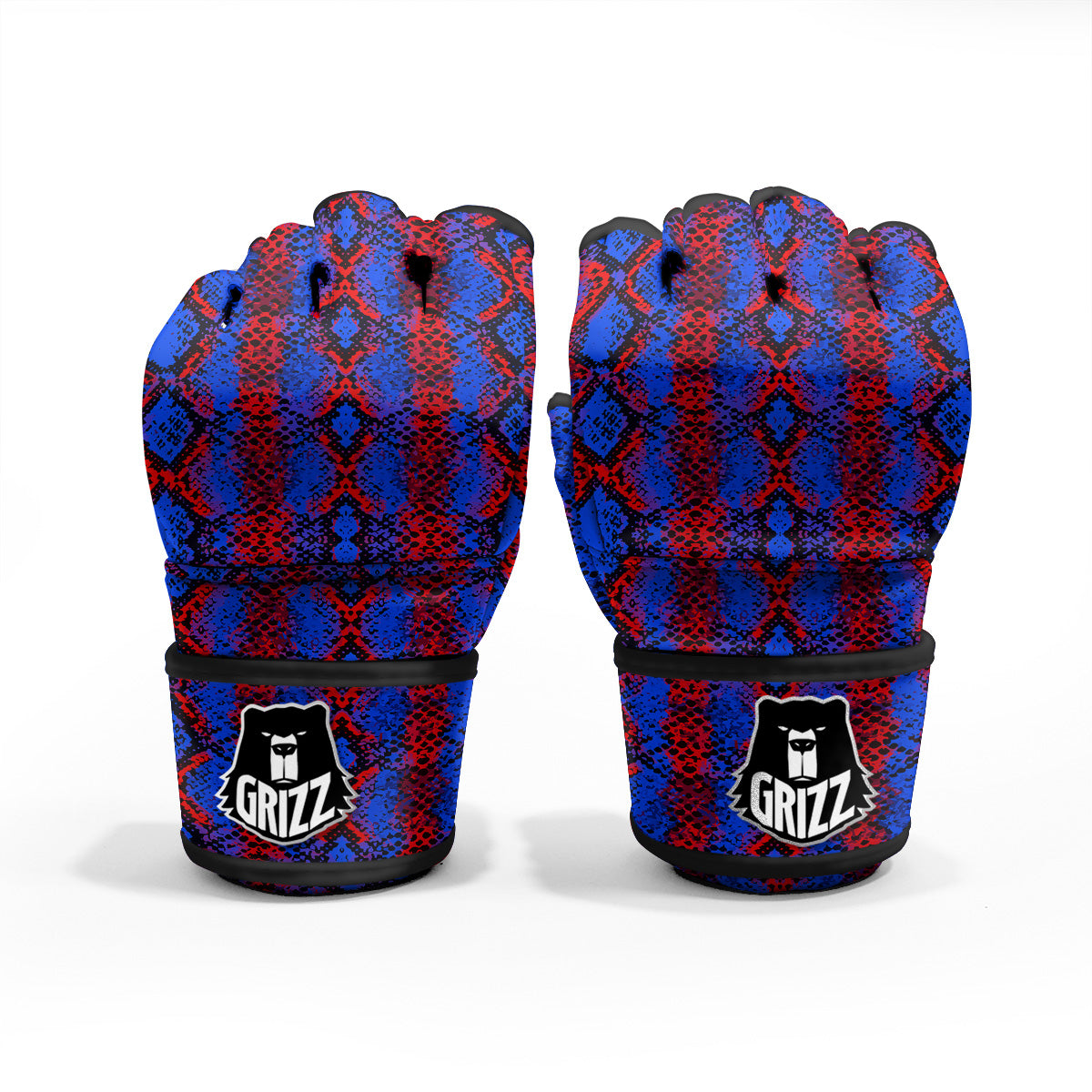 Snakeskin Red And Blue Print MMA Gloves-grizzshop
