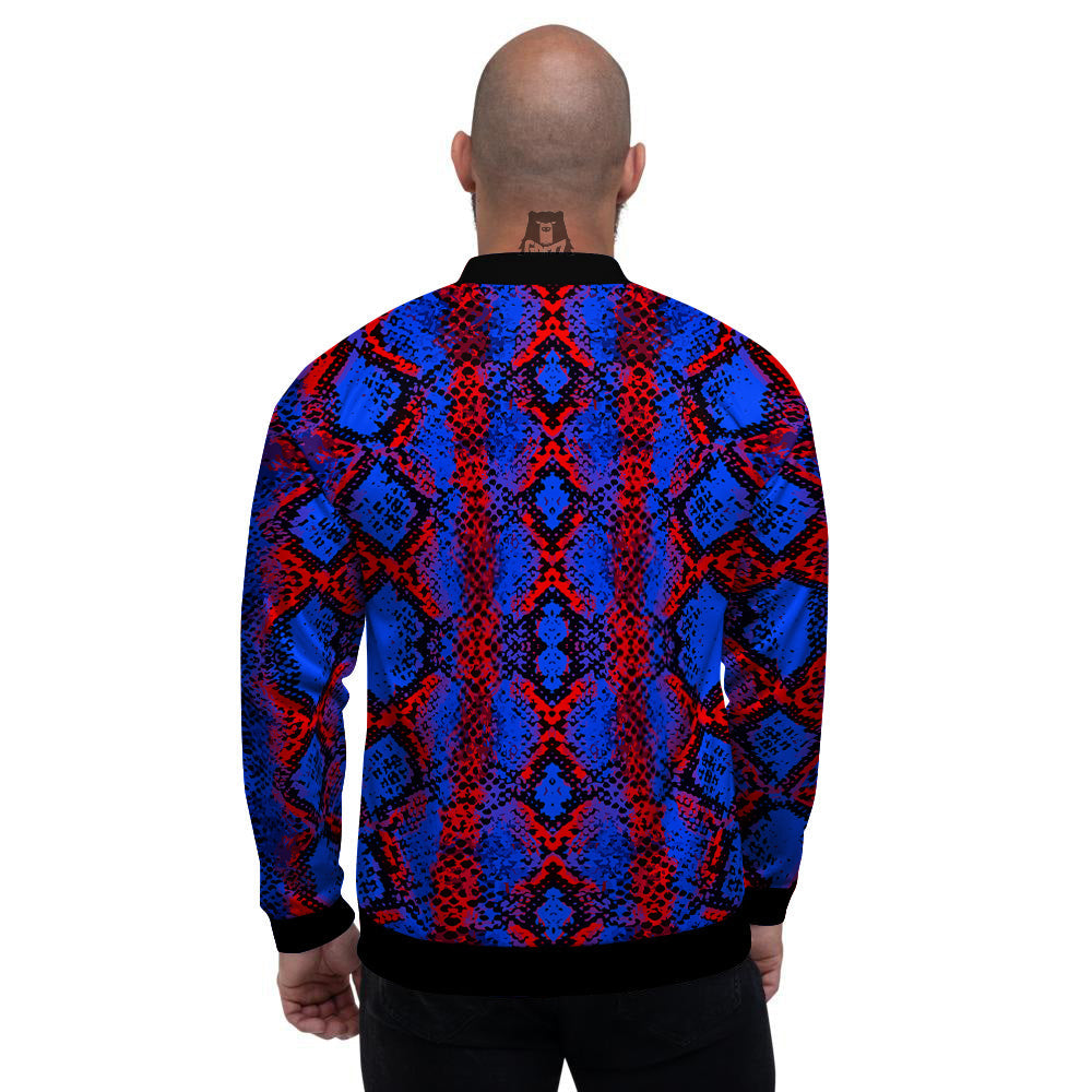 Snakeskin Red And Blue Print Men's Bomber Jacket-grizzshop