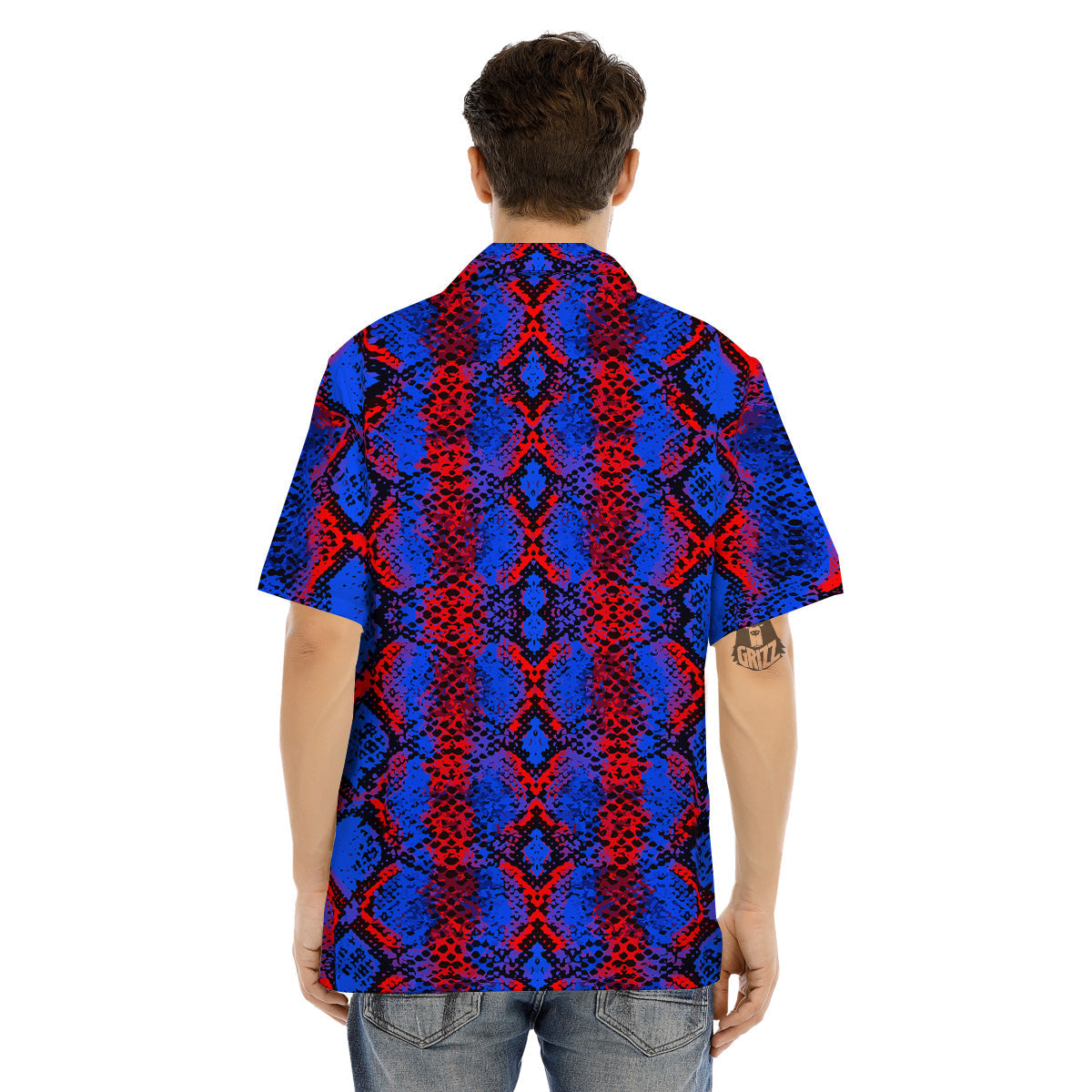 Snakeskin Red And Blue Print Men's Hawaiian Shirt-grizzshop