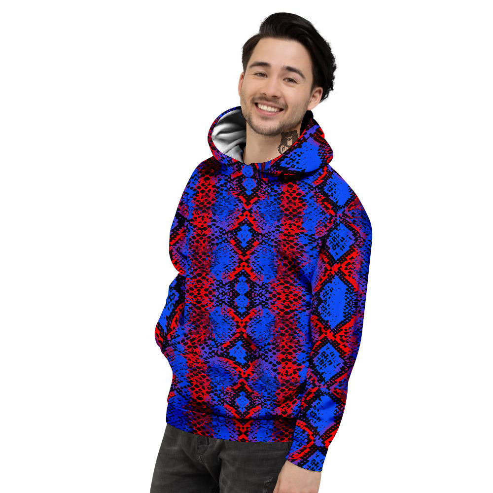 Snakeskin Red And Blue Print Men's Hoodie-grizzshop