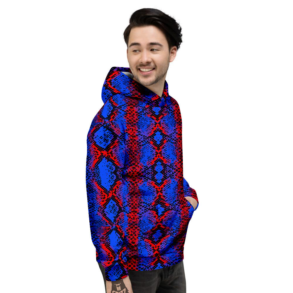 Snakeskin Red And Blue Print Men's Hoodie-grizzshop