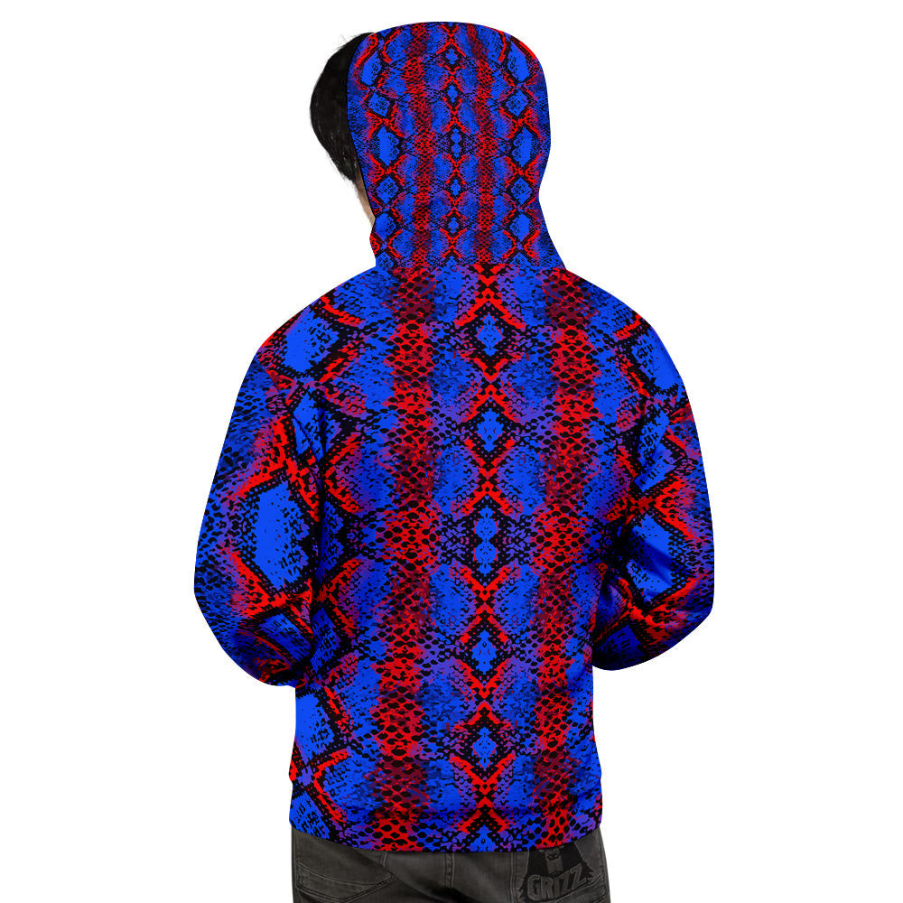 Snakeskin Red And Blue Print Men's Hoodie-grizzshop