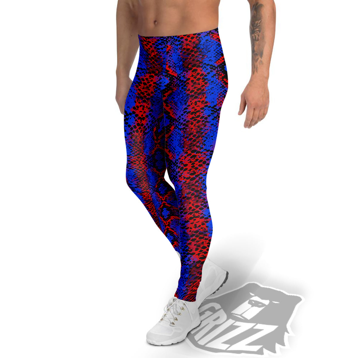 Snakeskin Red And Blue Print Men's Leggings-grizzshop