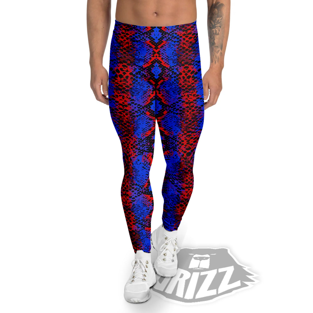 Snakeskin Red And Blue Print Men's Leggings-grizzshop