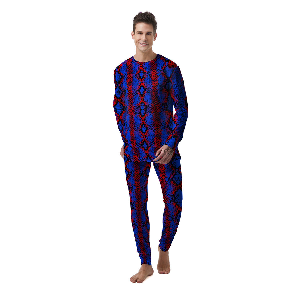Snakeskin Red And Blue Print Men's Pajamas-grizzshop
