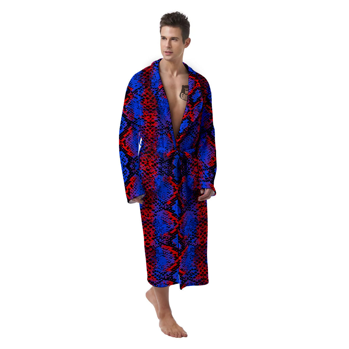 Snakeskin Red And Blue Print Men's Robe-grizzshop