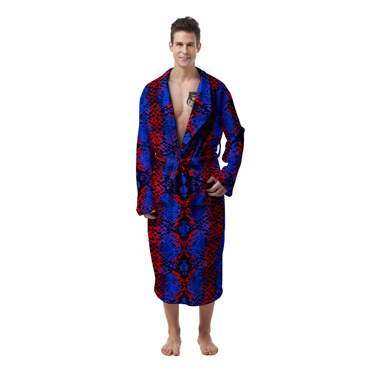 Snakeskin Red And Blue Print Men's Robe-grizzshop