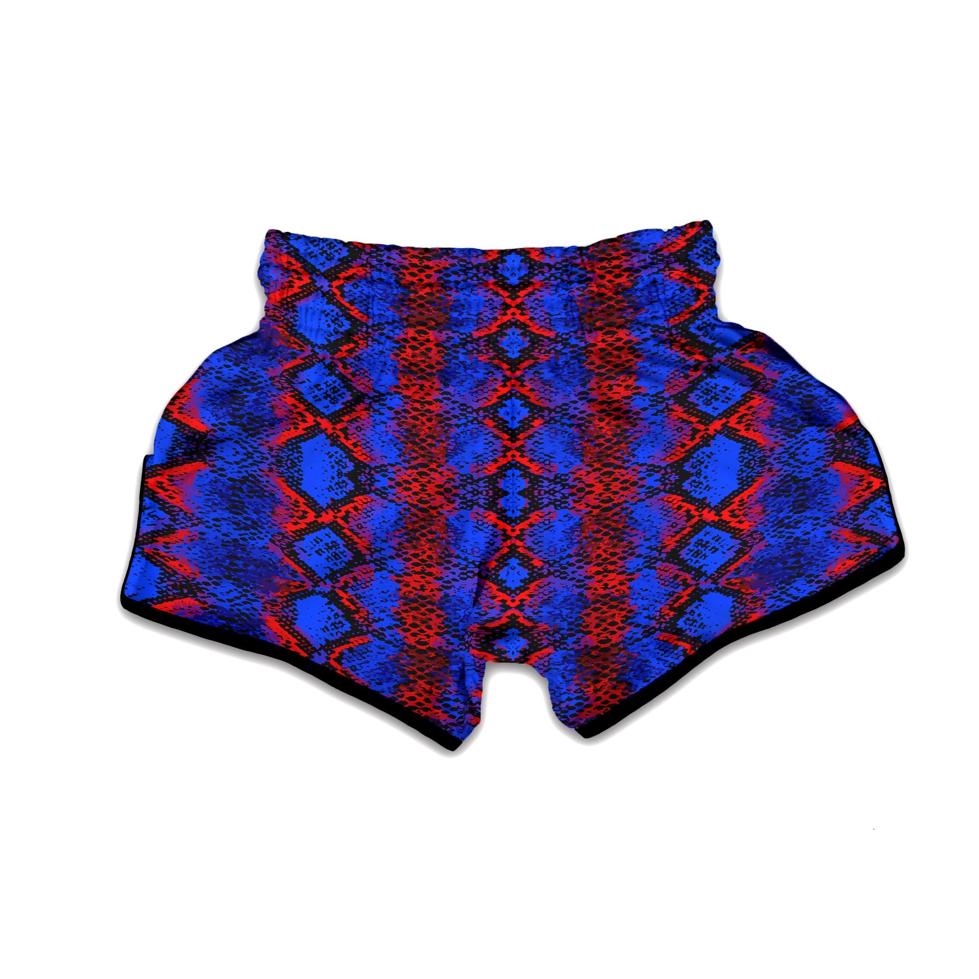 Snakeskin Red And Blue Print Muay Thai Boxing Shorts-grizzshop