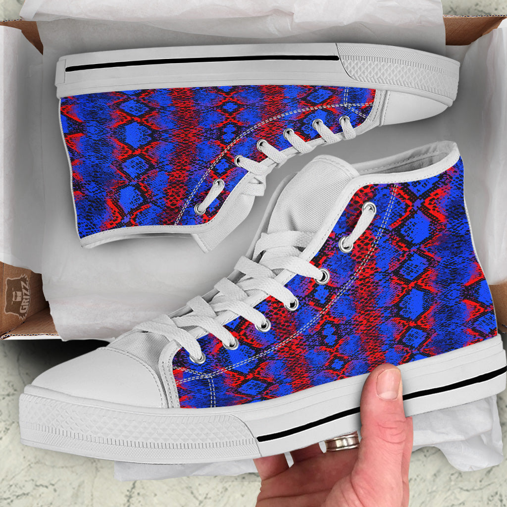 Snakeskin Red And Blue Print White High Top Shoes-grizzshop