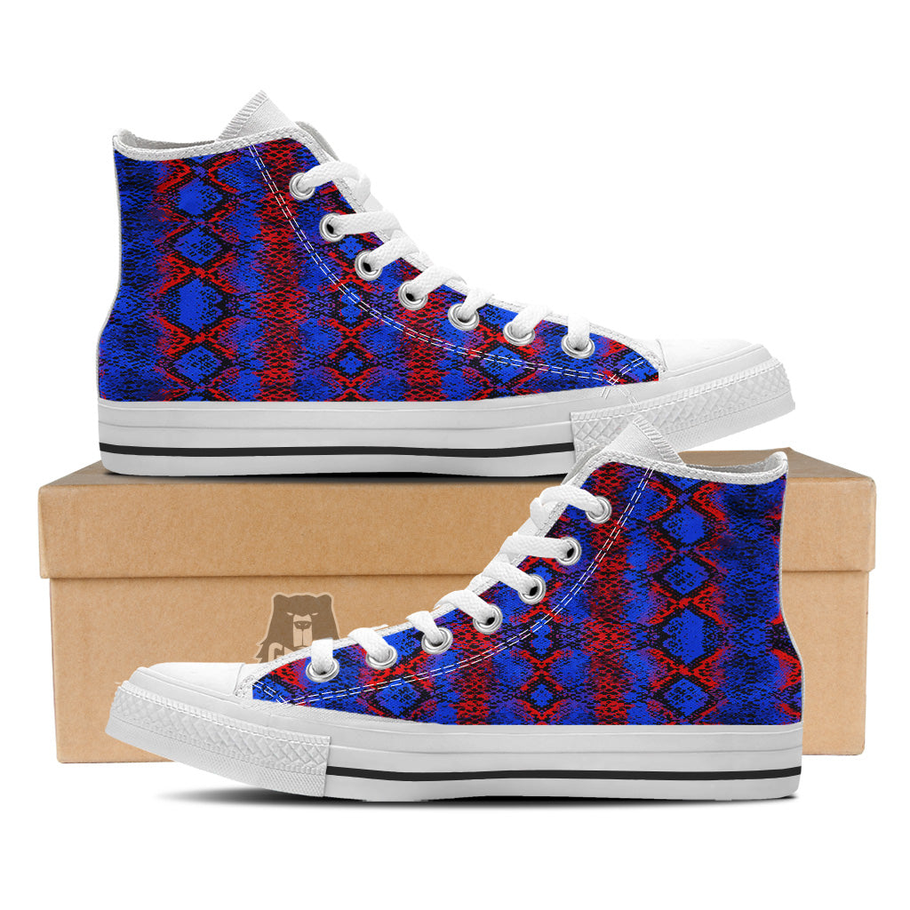 Snakeskin Red And Blue Print White High Top Shoes-grizzshop