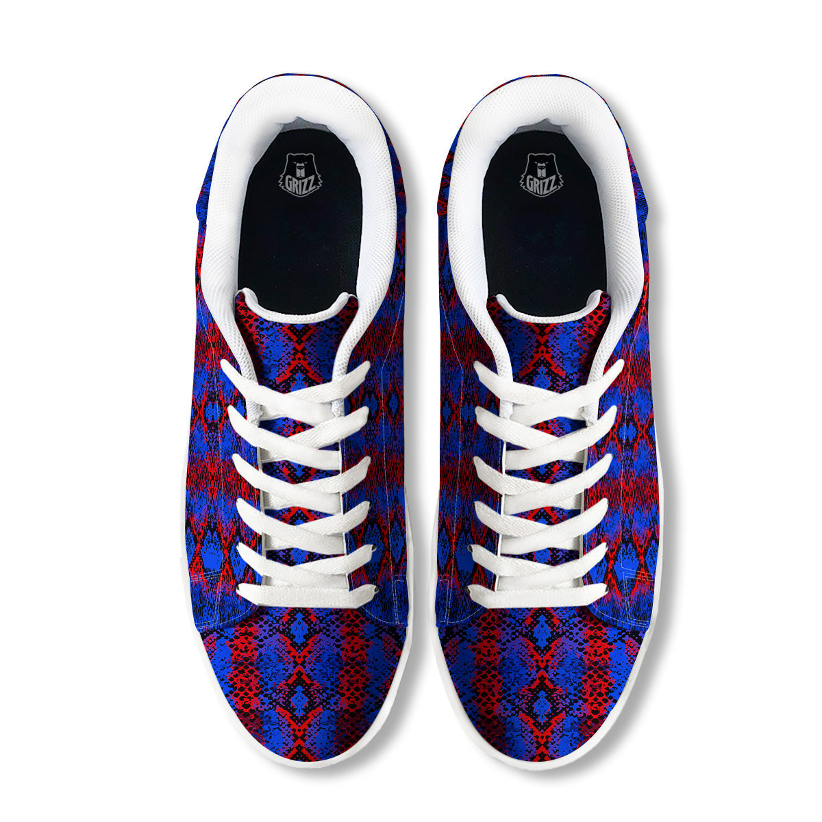Snakeskin Red And Blue Print White Low Top Sneakers-grizzshop