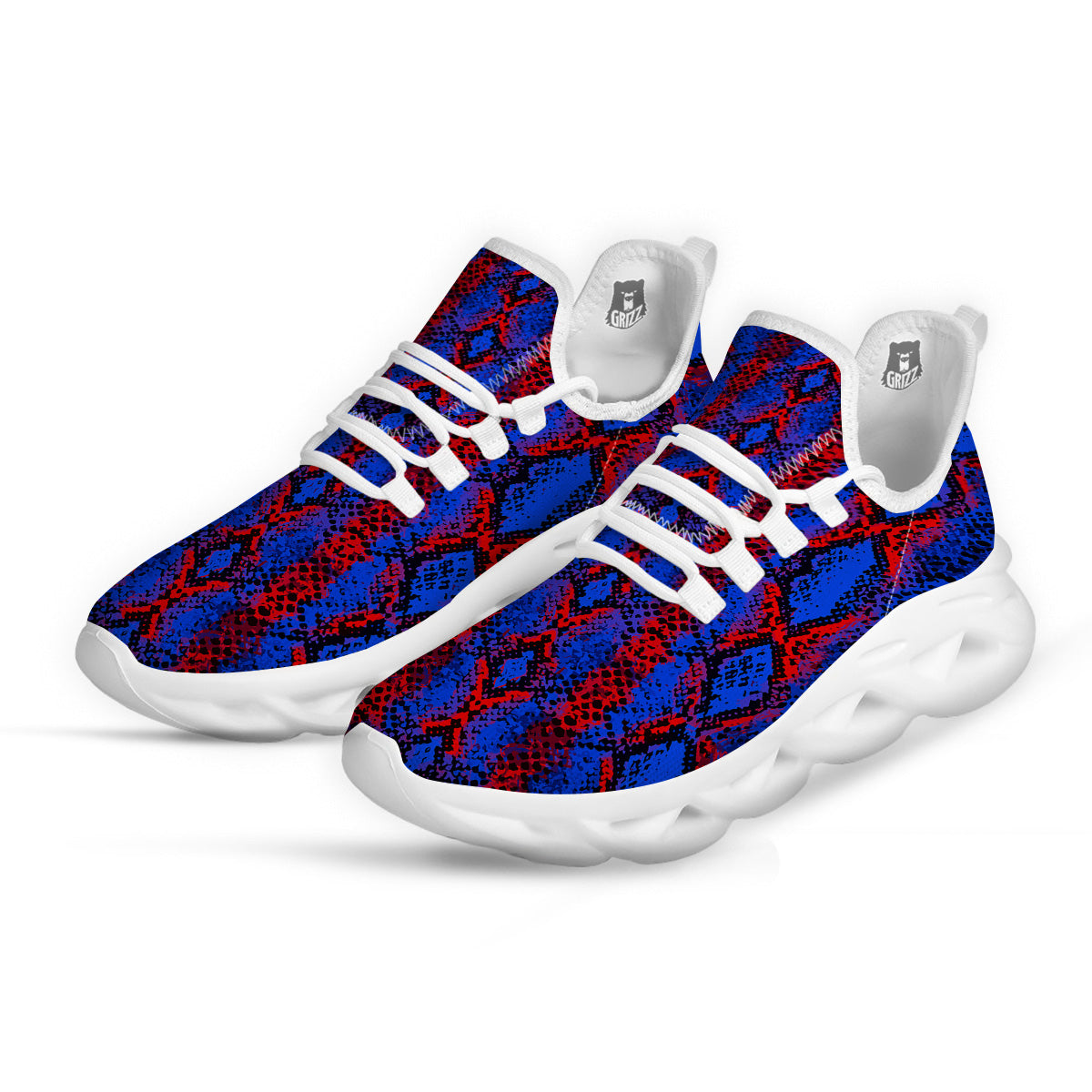 Snakeskin Red And Blue Print White Running Shoes-grizzshop