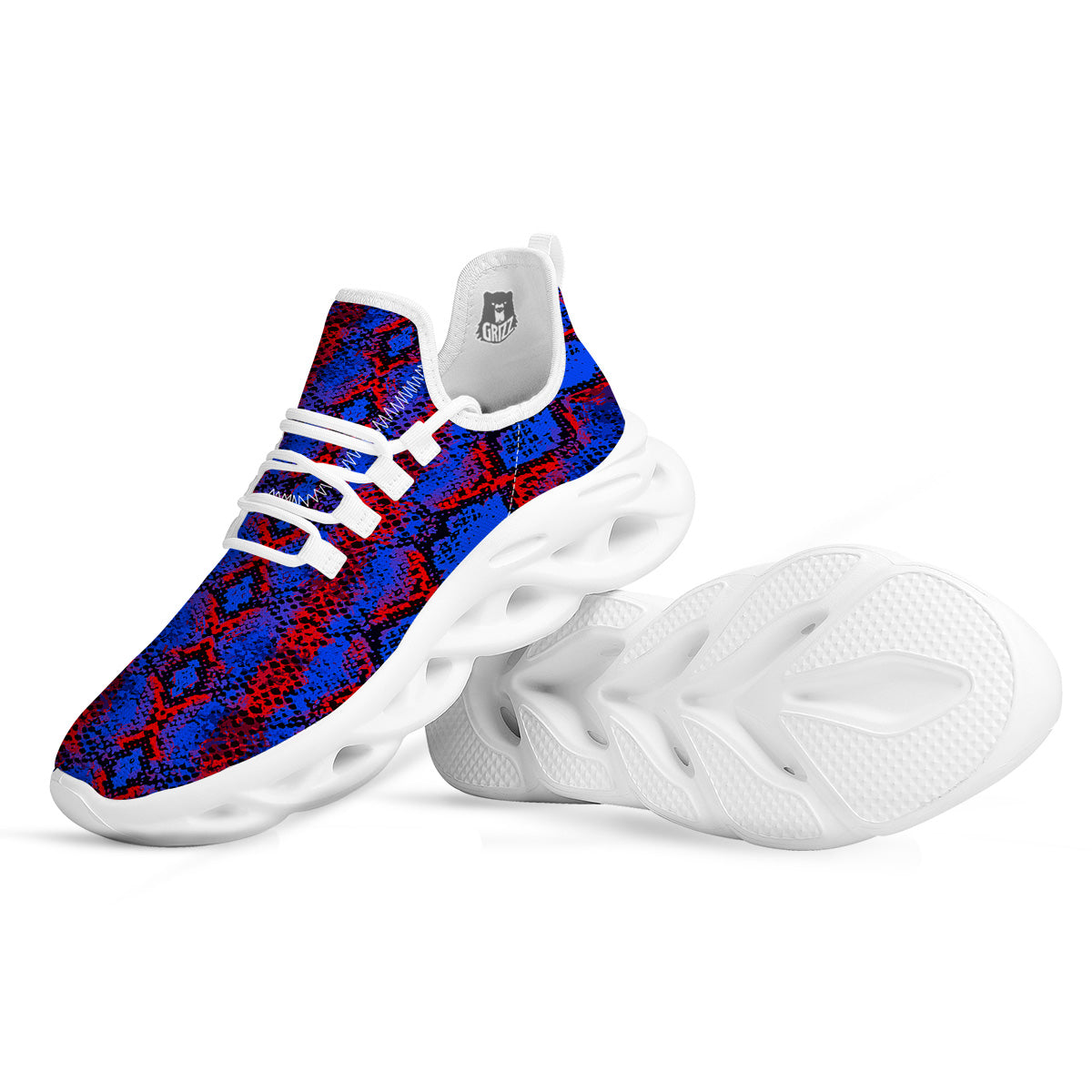 Snakeskin Red And Blue Print White Running Shoes-grizzshop