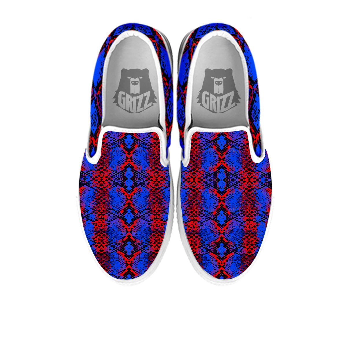Snakeskin Red And Blue Print White Slip On Shoes-grizzshop