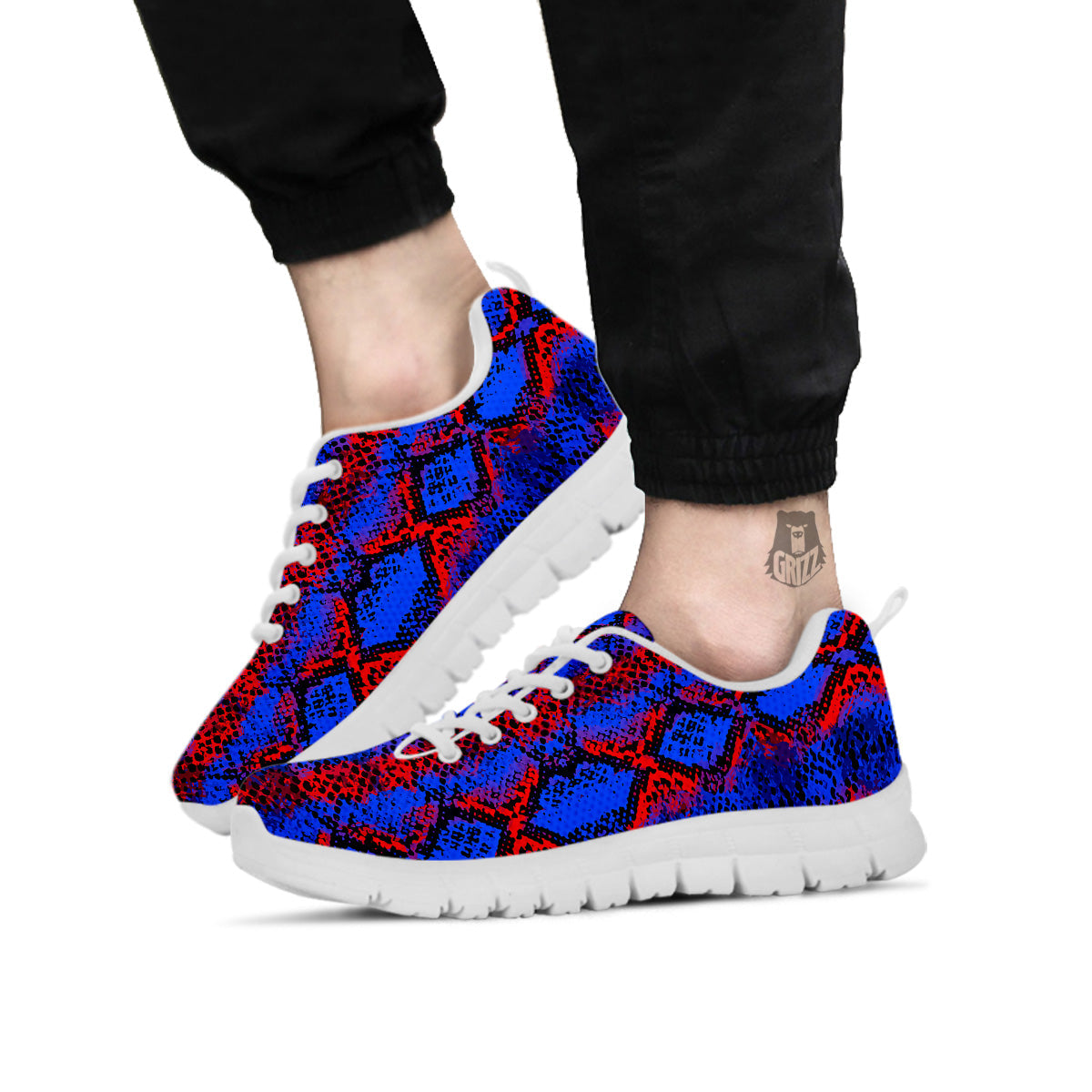Snakeskin Red And Blue Print White Sneaker-grizzshop