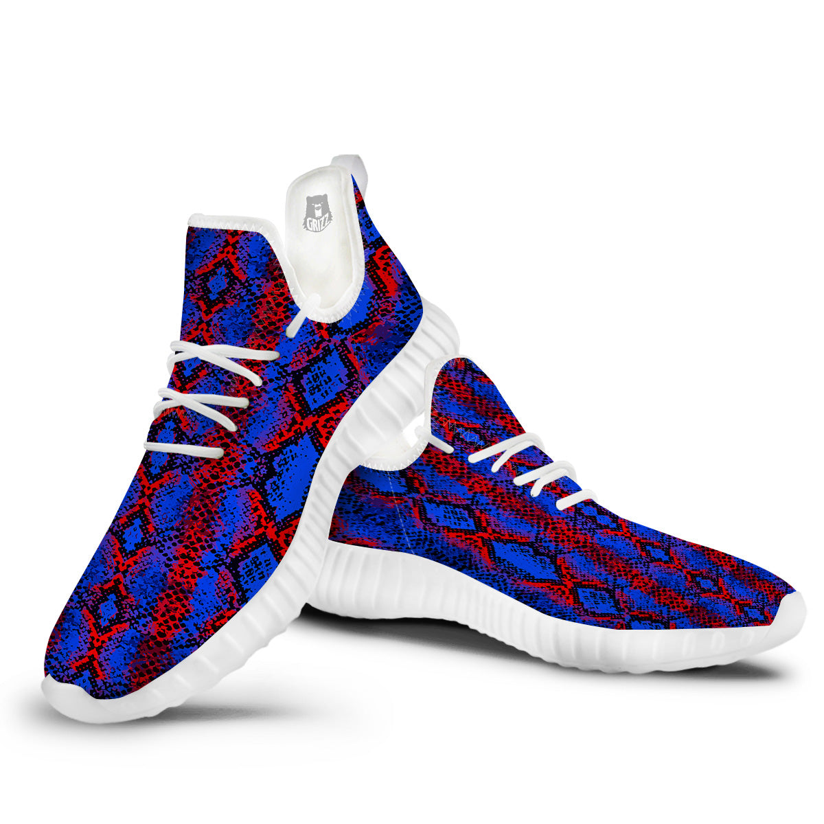 Snakeskin Red And Blue Print White Walking Shoes-grizzshop