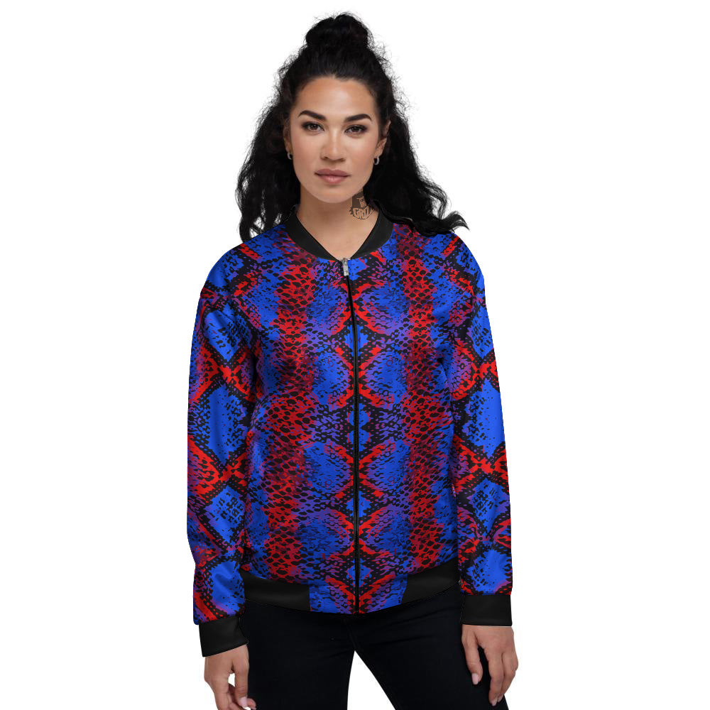 Snakeskin Red And Blue Print Women's Bomber Jacket-grizzshop