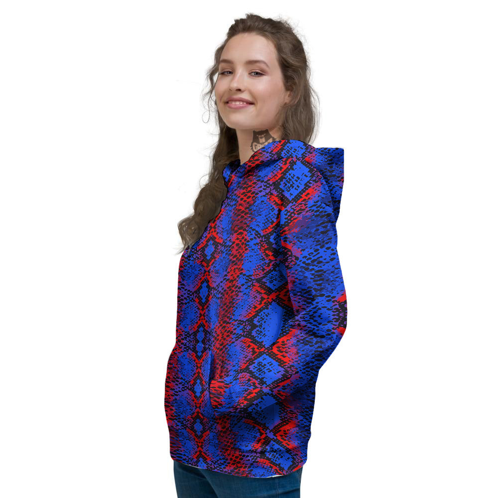 Snakeskin Red And Blue Print Women's Hoodie-grizzshop