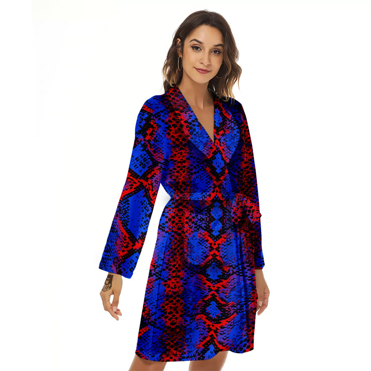 Snakeskin Red And Blue Print Women's Robe-grizzshop