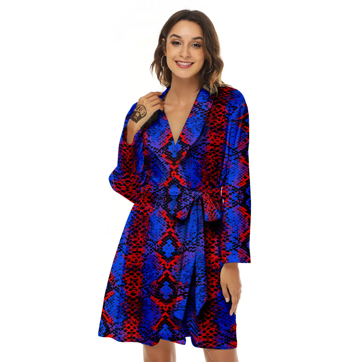Snakeskin Red And Blue Print Women's Robe-grizzshop