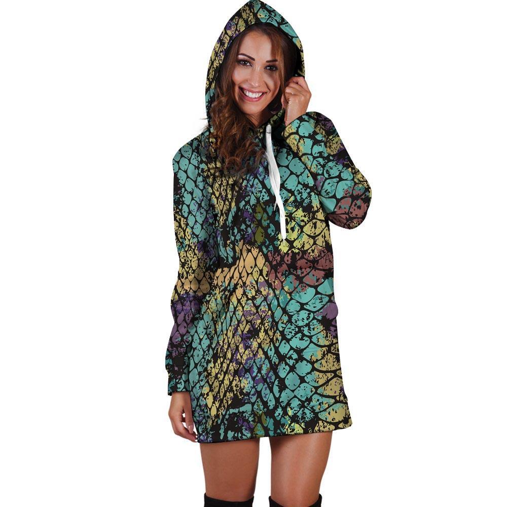 Snakeskin Reptile Hoodie Dress-grizzshop