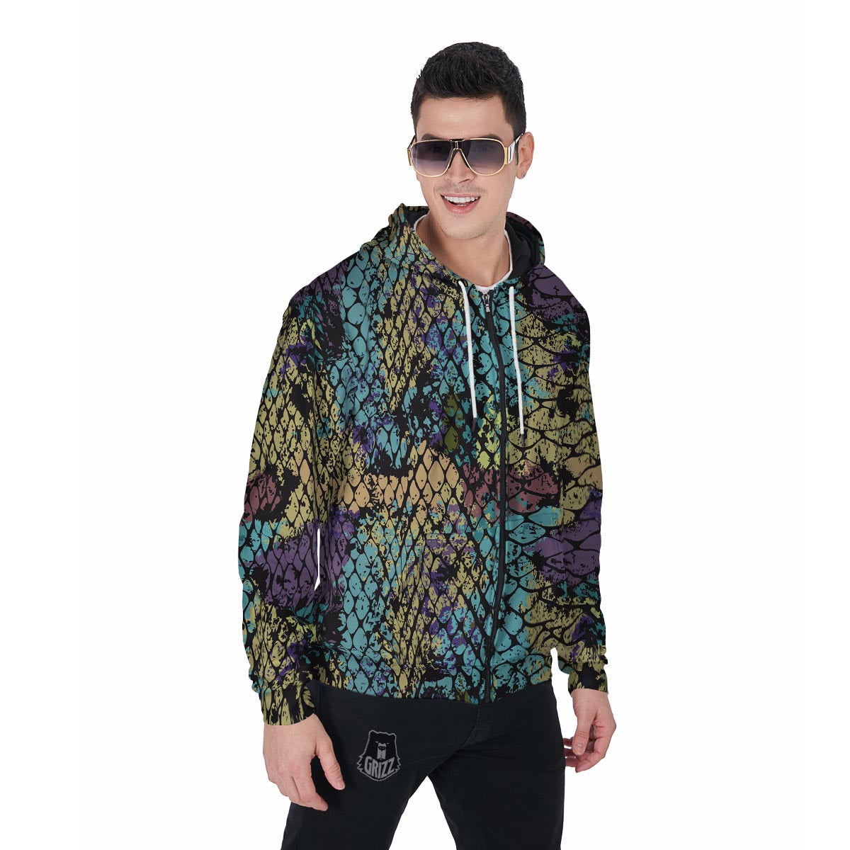 Snakeskin Reptile Men's Zip Up Hoodie-grizzshop