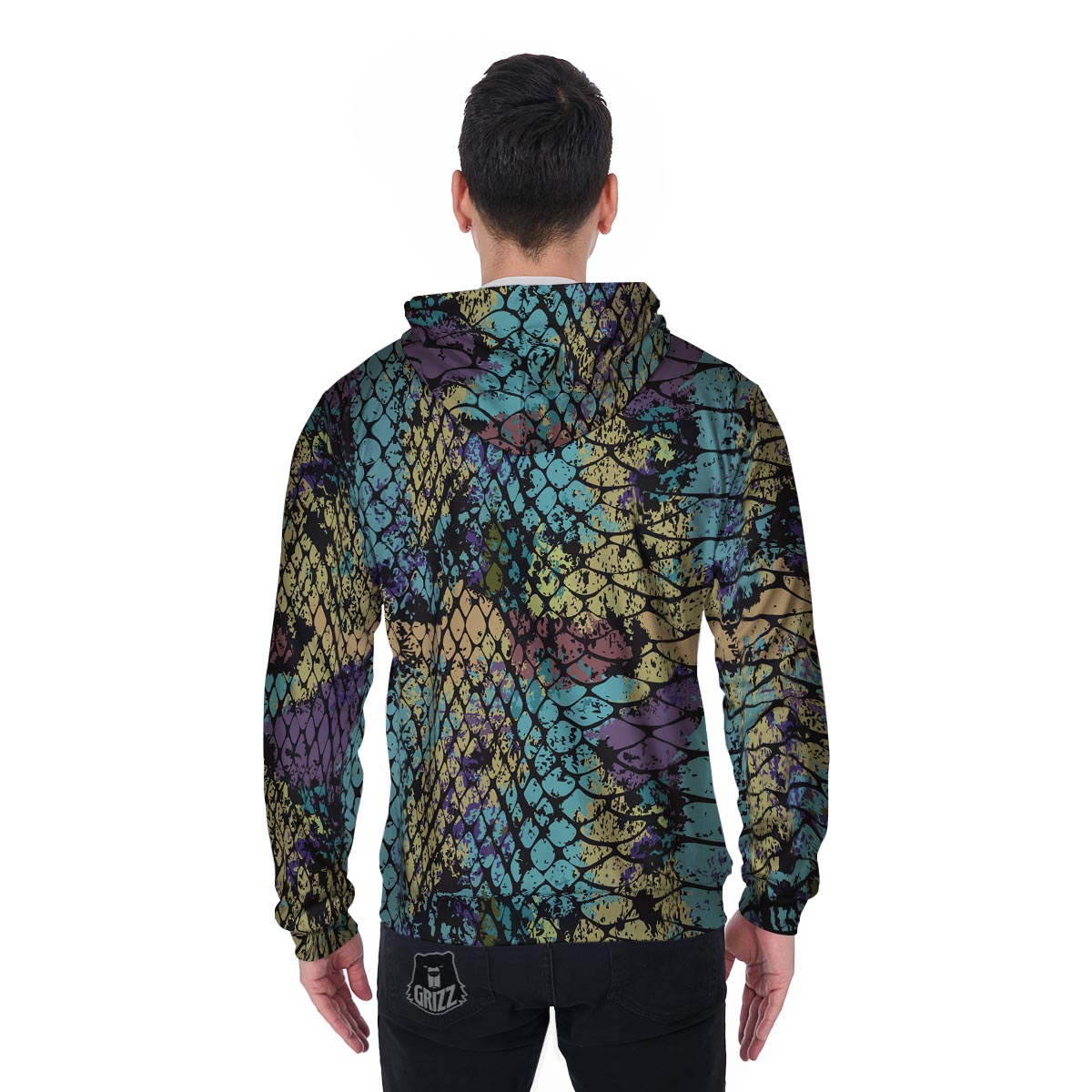 Snakeskin Reptile Men's Zip Up Hoodie-grizzshop