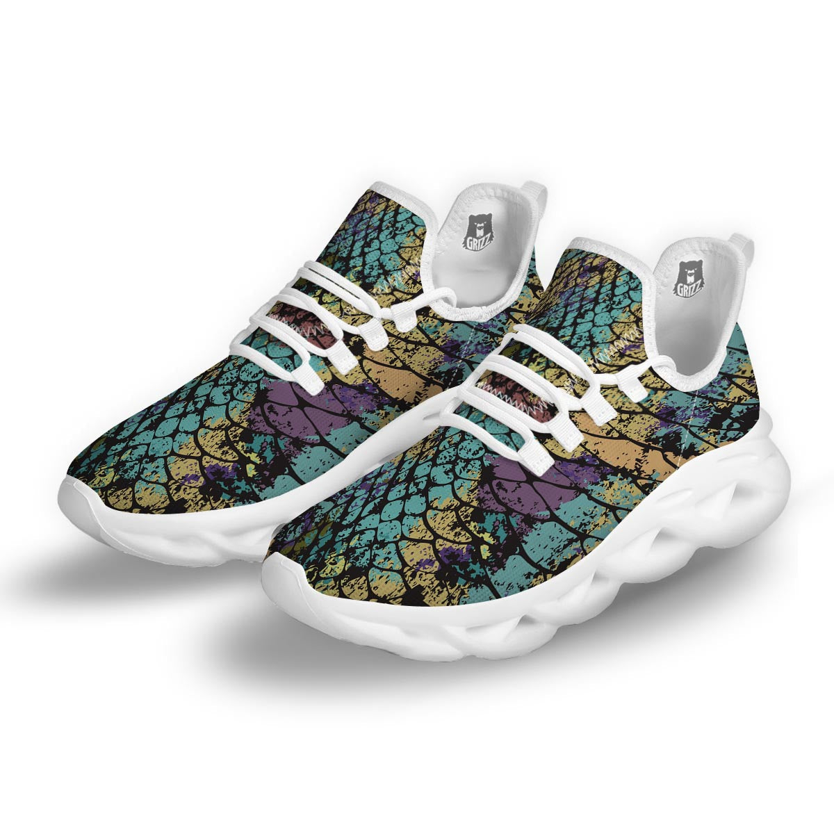 Snakeskin Reptile White Running Shoes-grizzshop